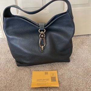 Dooney and Bourke Logo Lock Hobo, Pebble Leather, Gray.